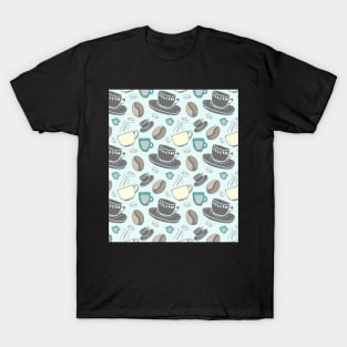 Coffee Pattern Blue and Grey T-Shirt